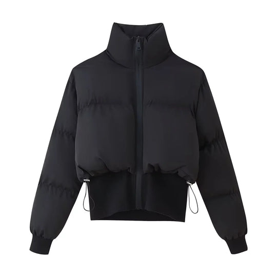 Damen modische cropped Daunenjacke mit hohem Kragen und praktischen Taschen EB