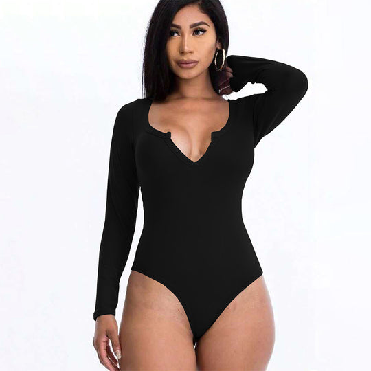 Damen figurbetontes V-Ausschnitt-Stringbody mit langen Ärmeln Eichborn Berlin