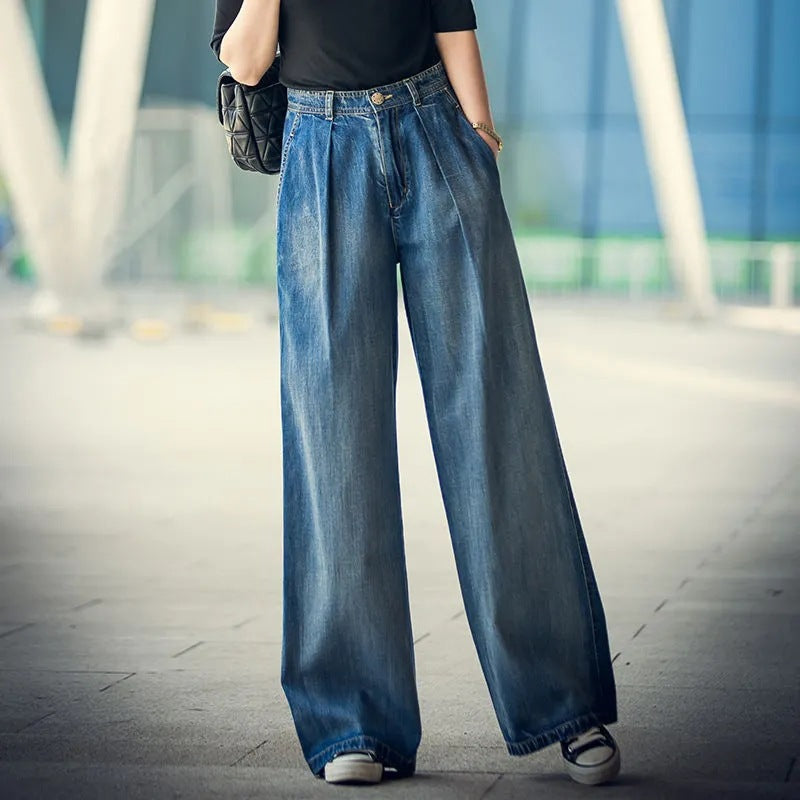 Damen Weite Denim-Hose im lässigen Hochbund-Stil EB