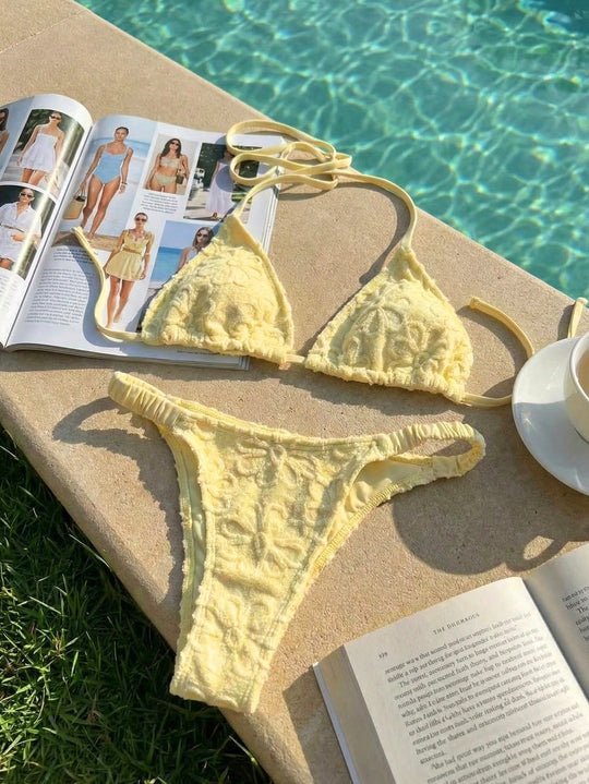 Damen Triangel-Bikini mit blumenförmigen Stickereien EB