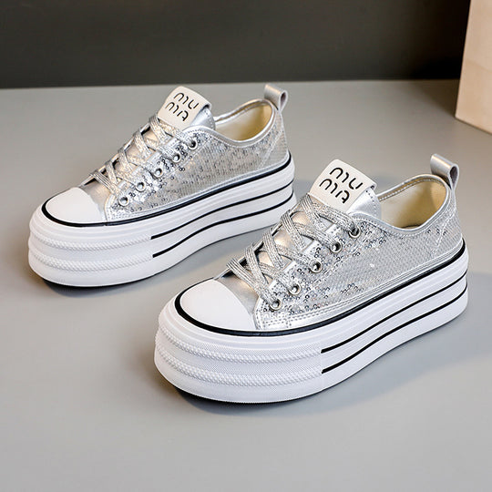 Damen Glitzernde Plateau Sneakers mit komfortablem Design EB