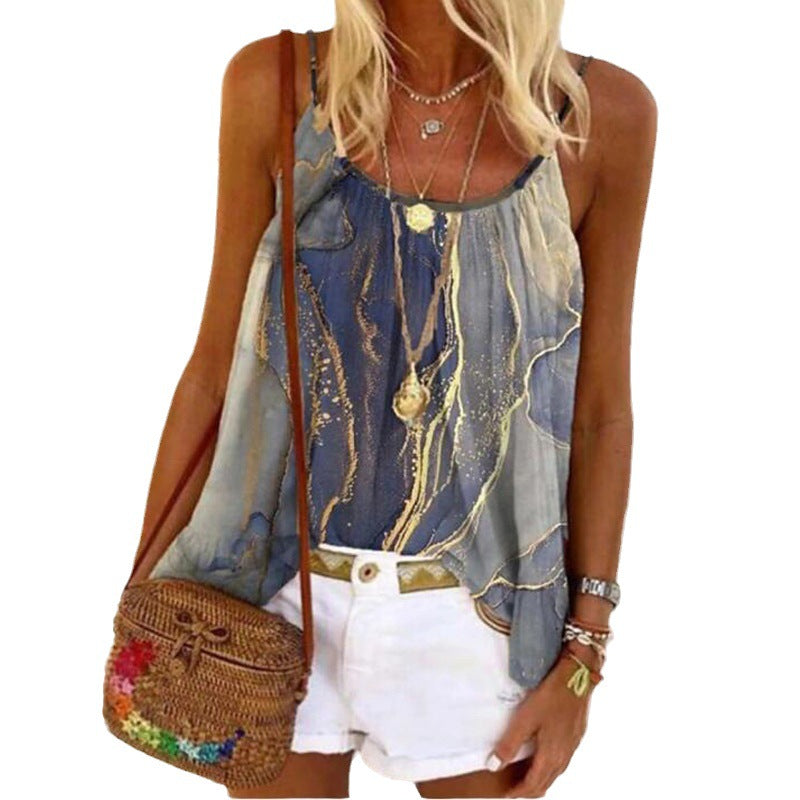 Damen Sommerliches Tanktop mit modischem Marmormuster EB