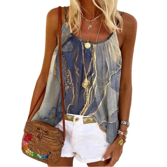 Damen Sommerliches Tanktop mit modischem Marmormuster EB
