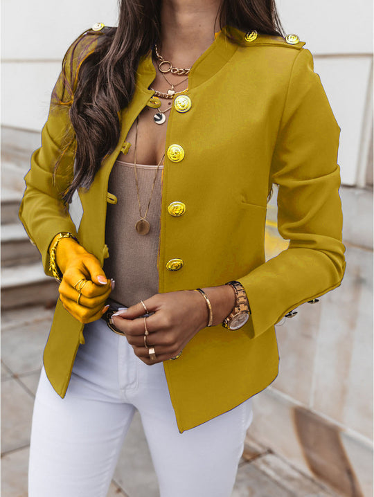 Damen nan militärischer Blazer mit Stehkragen und dekorativen Goldknöpfen EB
