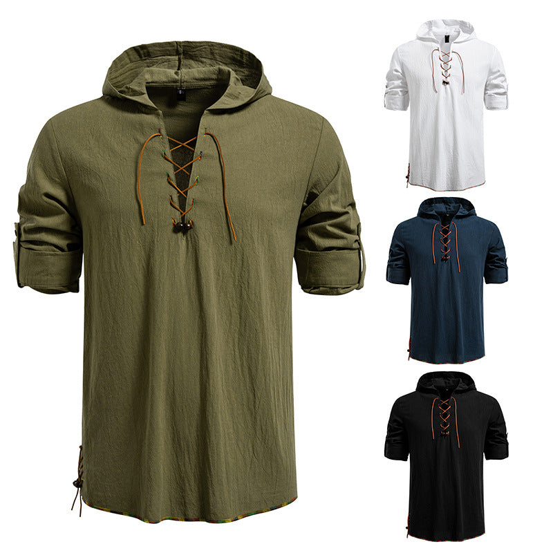 Herren Kaptuzenbluse mit einzigartigem Schnürdesign EB