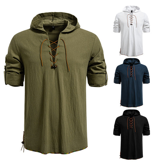Herren Kaptuzenbluse mit einzigartigem Schnürdesign EB