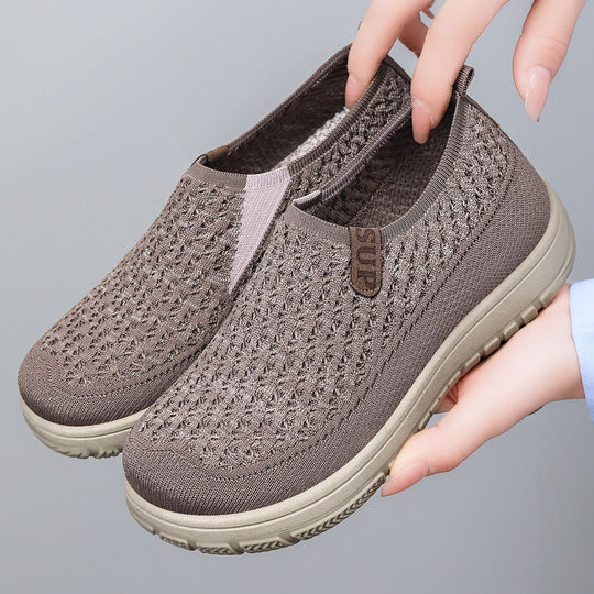 Damen atmungsaktive Slip-On Sneakers mit flexiblem Strickdesign EB