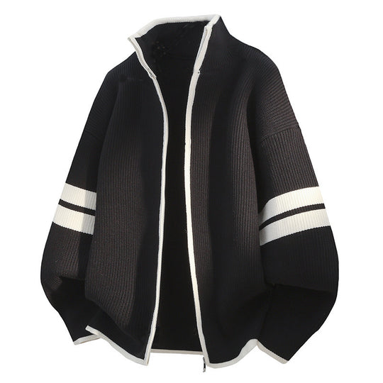 Unisex nan oversized Strickjacke mit Reißverschluss und Stehkragen EB