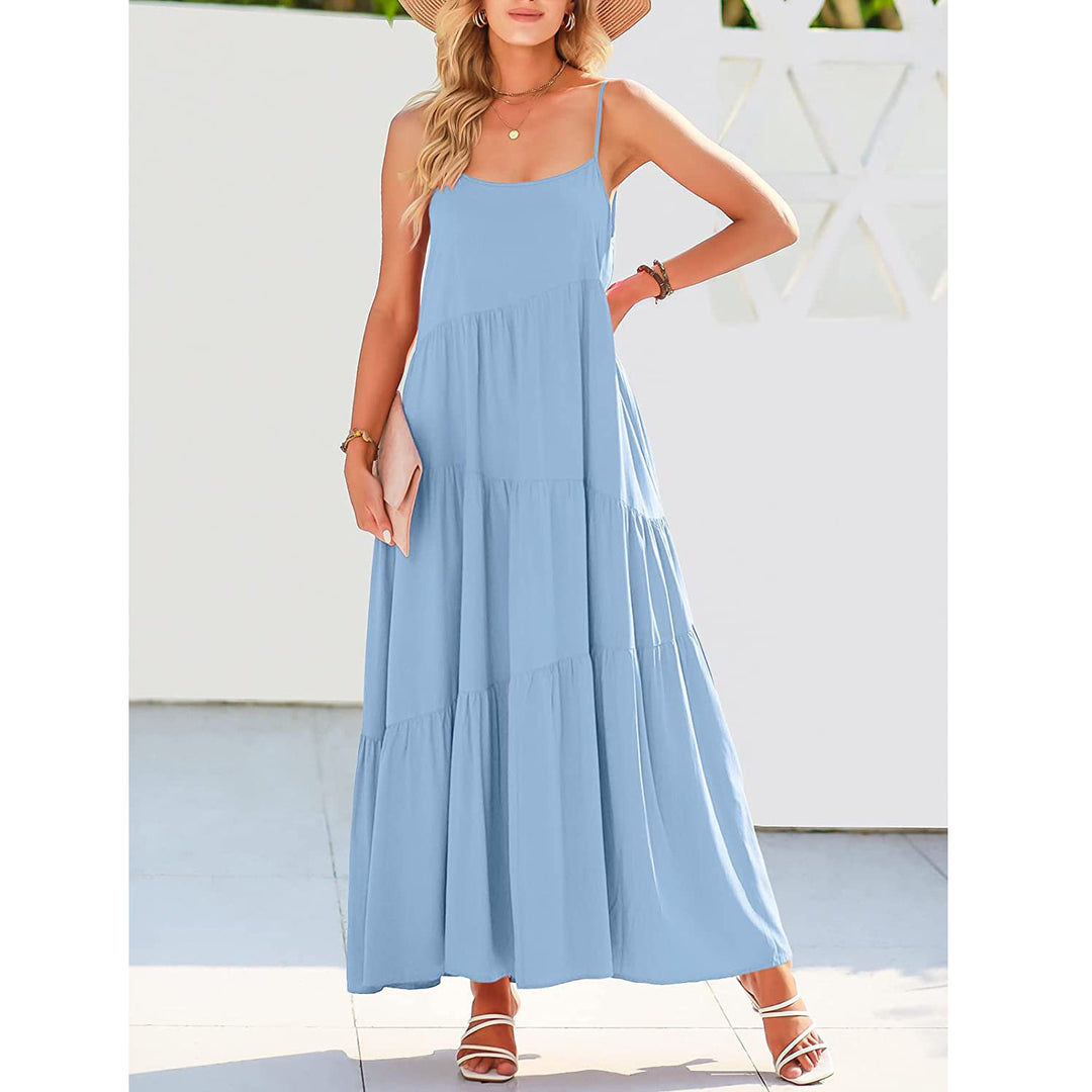 Damen Maxikleid mit zarten Spaghetti-Trägern und fließendem Schnitt EB