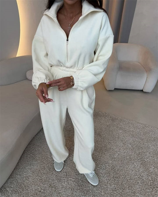 Damen eleganter Lounge-Overall mit elastischer Taillenpartie, Stehkragen, Reißverschluss und weitem Bein Eichborn Berlin