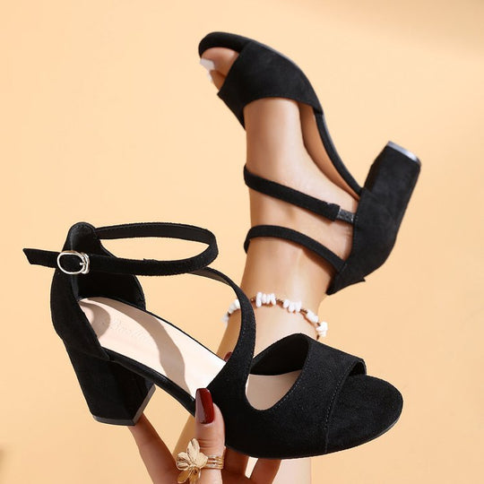 Damen elegante Sandalen mit geschwungenem Riemendesign und blockiertem Absatz EB