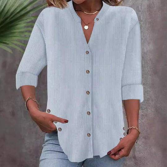 Damen Button-Down Blusenshirt mit eleganten Streifen EB