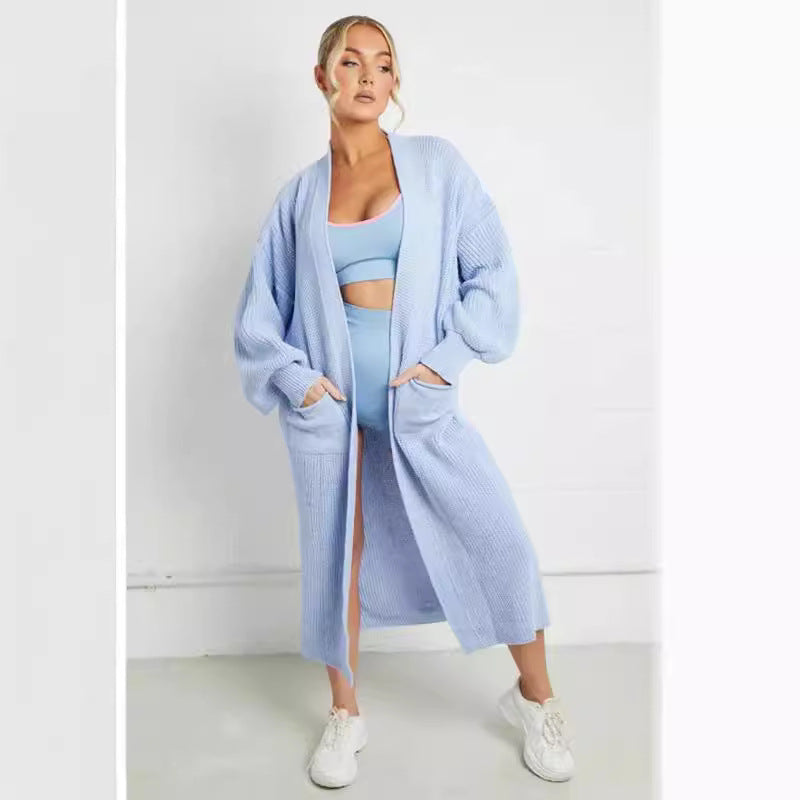 Damen Langer Strickmantel mit großzügigen Taschen EB