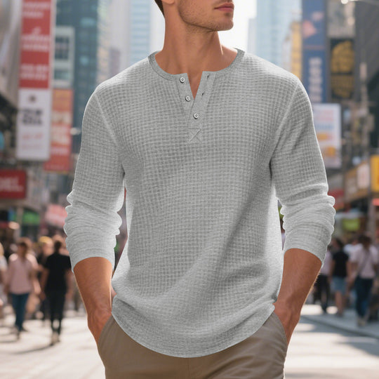 Herren nan thermoregulierendes Waffel-Thermalshirt mit Kurzknopfleiste und gerundetem Saum EB