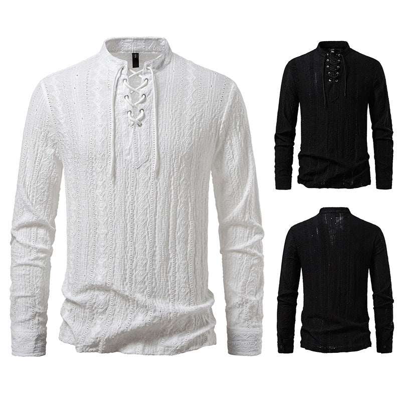Herren Langärmliges Shirt mit kreativem Schnürdesign EB