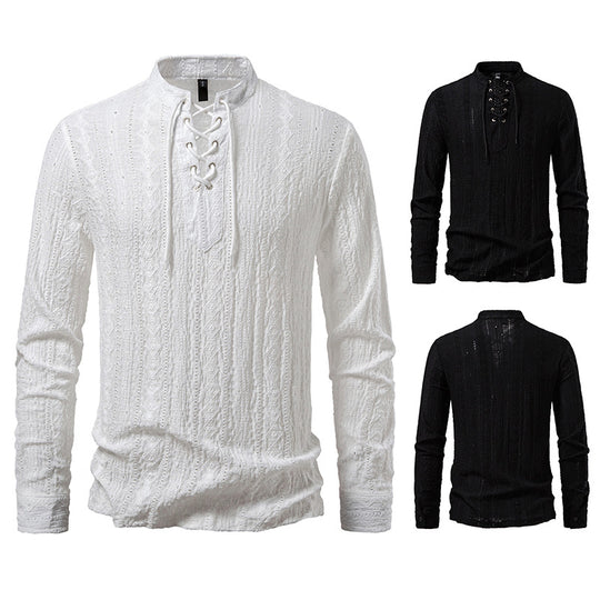 Herren Langärmliges Shirt mit kreativem Schnürdesign EB