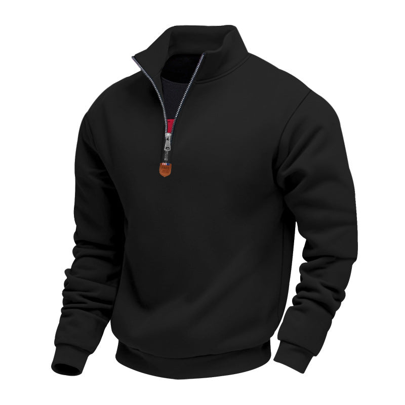 Herren sportlicher Pullover mit halbem Reißverschluss und modischem Stehkragen EB