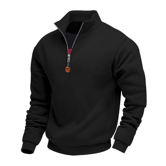 Herren sportlicher Pullover mit halbem Reißverschluss und modischem Stehkragen EB