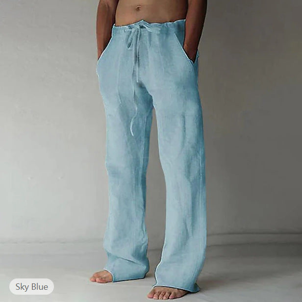 Herren nan Leinenhose mit weitem Schnitt Kordelzug und Seitentaschen EB