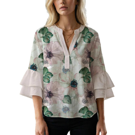 Damen Bluse mit voluminösen Ärmeln und floralem Design EB