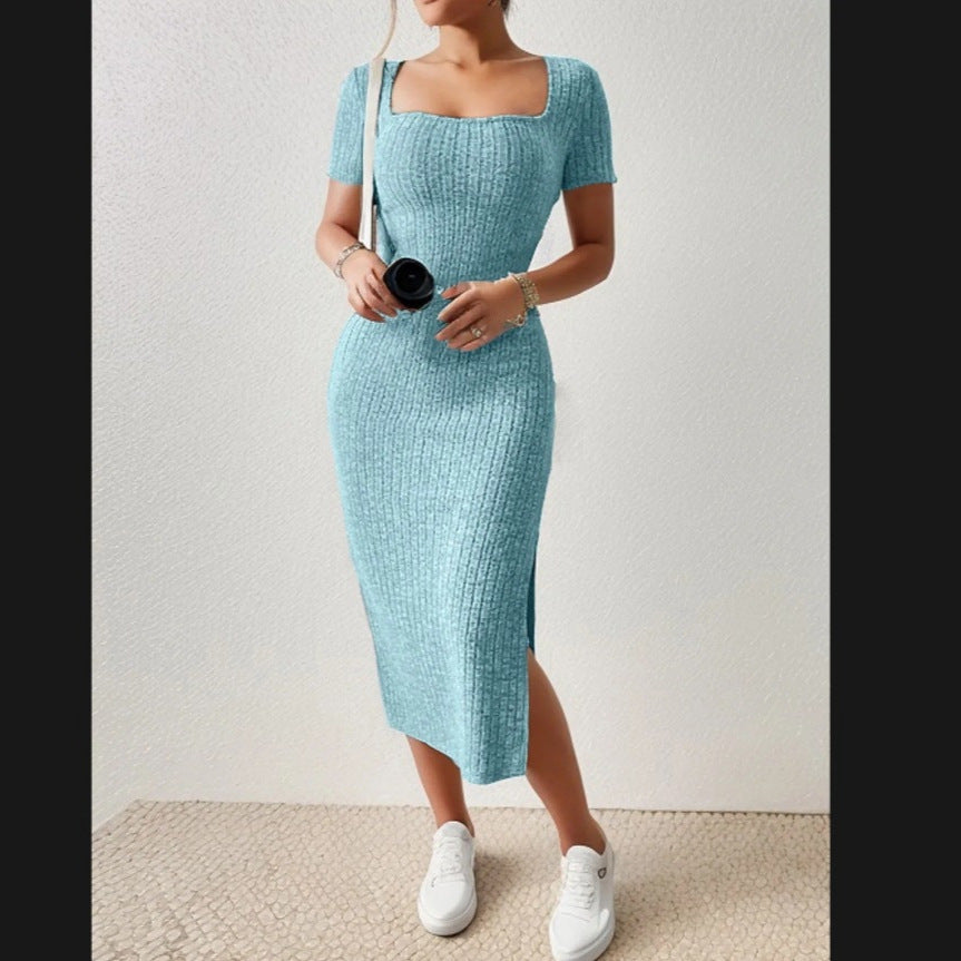Damen Figurbetontes Maxikleid mit seitlichen Schlitzen und elastischem Material EB