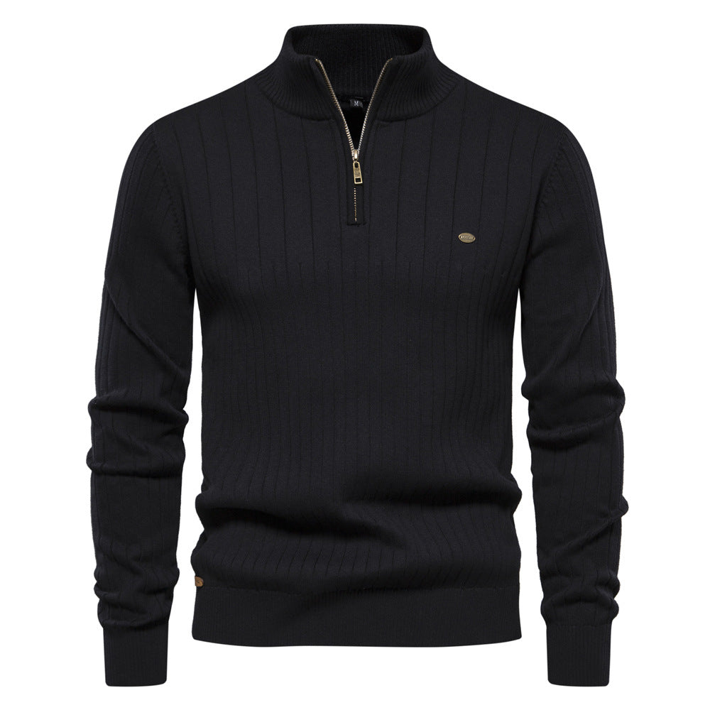 Herren Pullover mit eleganter Rippstruktur und halbem Reißverschluss EB