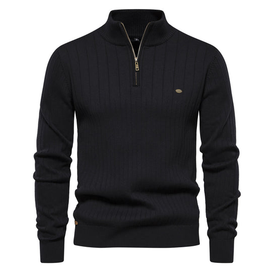 Herren Pullover mit eleganter Rippstruktur und halbem Reißverschluss EB