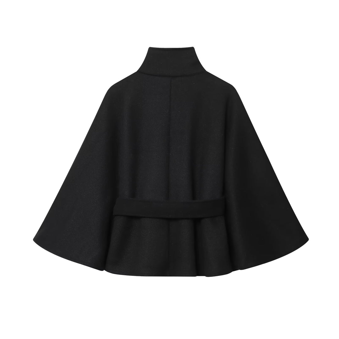 Damen nan Kurzcape mit Stehkragen, Knopfverschluss und Bindegürtel EB