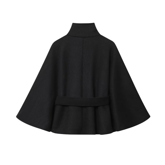 Damen nan Kurzcape mit Stehkragen, Knopfverschluss und Bindegürtel EB