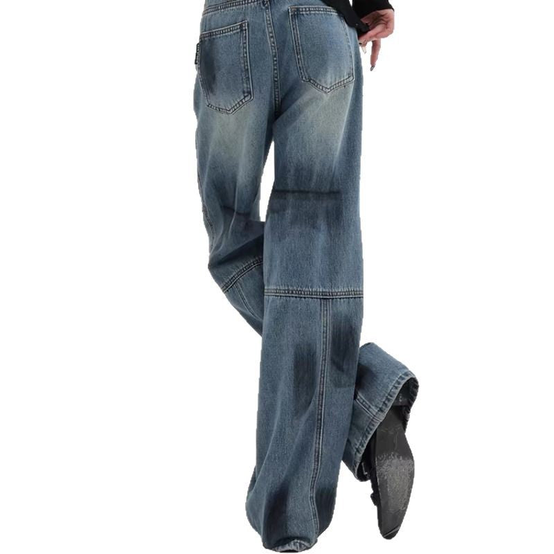 Damen Bequeme weite Jeans mit modischen Steppnähten EB