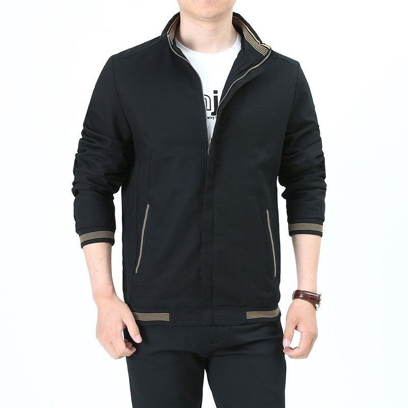 Herren nan taillierte Harrington-Jacke aus Baumwoll-Twill mit verdecktem Reißverschluss und gestreiften Bündchen EB
