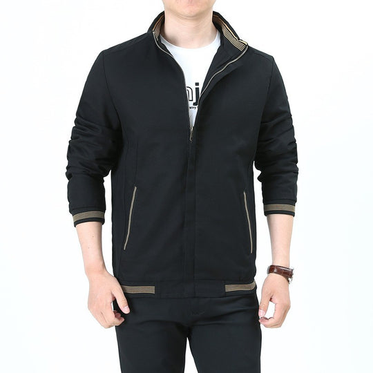 Herren nan taillierte Harrington-Jacke aus Baumwoll-Twill mit verdecktem Reißverschluss und gestreiften Bündchen EB