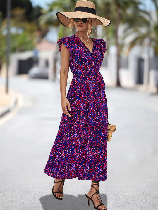 Damen Maxikleid mit voluminösen Rüschen und elastischem Taillenband EB