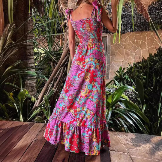 Damen Maxikleid mit floralen Details und Spaghetti-Trägern EB