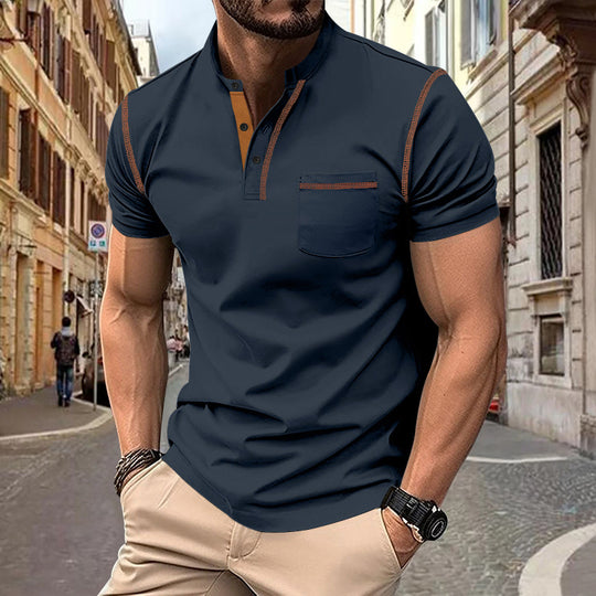 Herren shirt mit modernem Henley-Kragen und praktischen Brusttasche EB