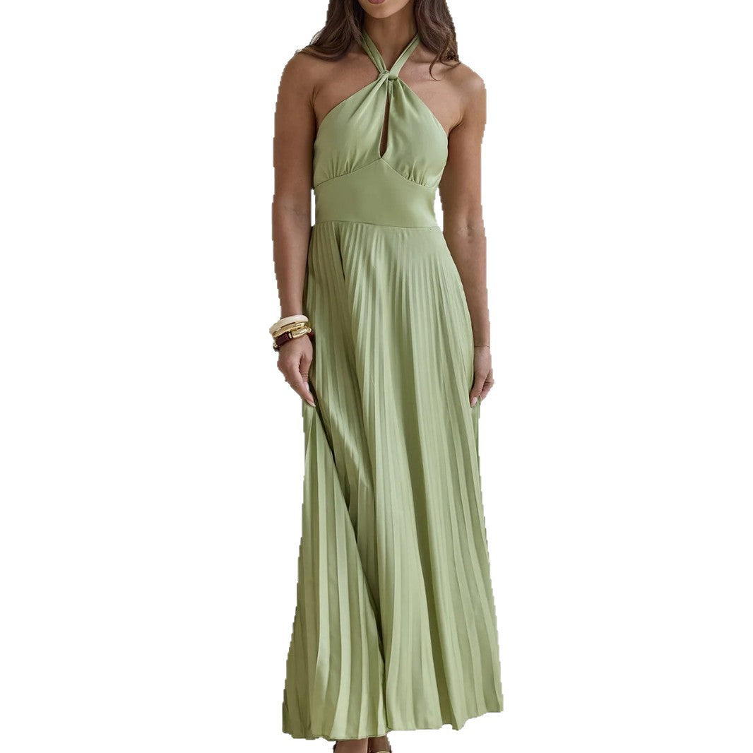 Damen Maxi-Kleid mit elegantem Halter-Design und plissiertem Rock EB