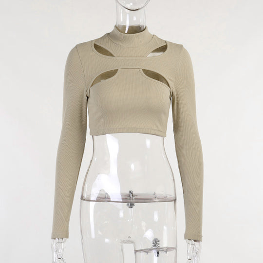 Damen trendiges Oberteil mit Cut-Outs und hohem Kragen EB