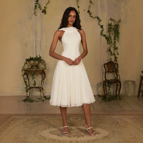 Damen Elegantes Midikleid mit schulterfreiem Design und fließendem Rock EB