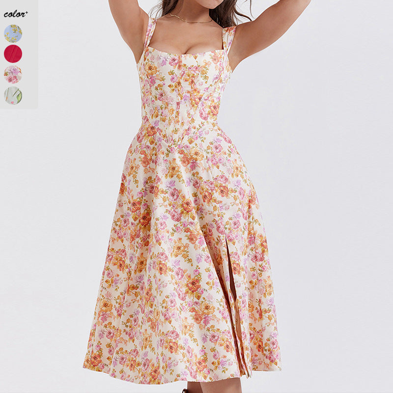 Damen Midikleid mit schulterfreiem Design und floralem Muster EB