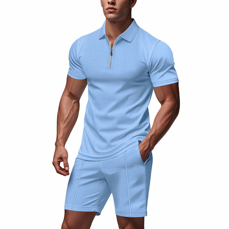 Herren Sportliches Kurzarm-Set mit teils strukturiertem Design und durchgehendem Reißverschluss EB