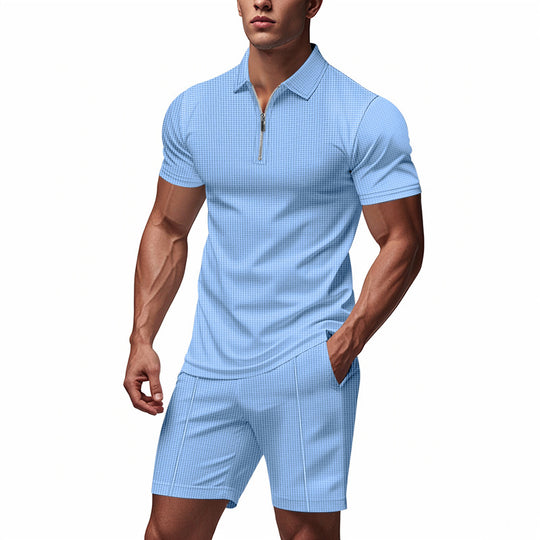 Herren Sportliches Kurzarm-Set mit teils strukturiertem Design und durchgehendem Reißverschluss EB