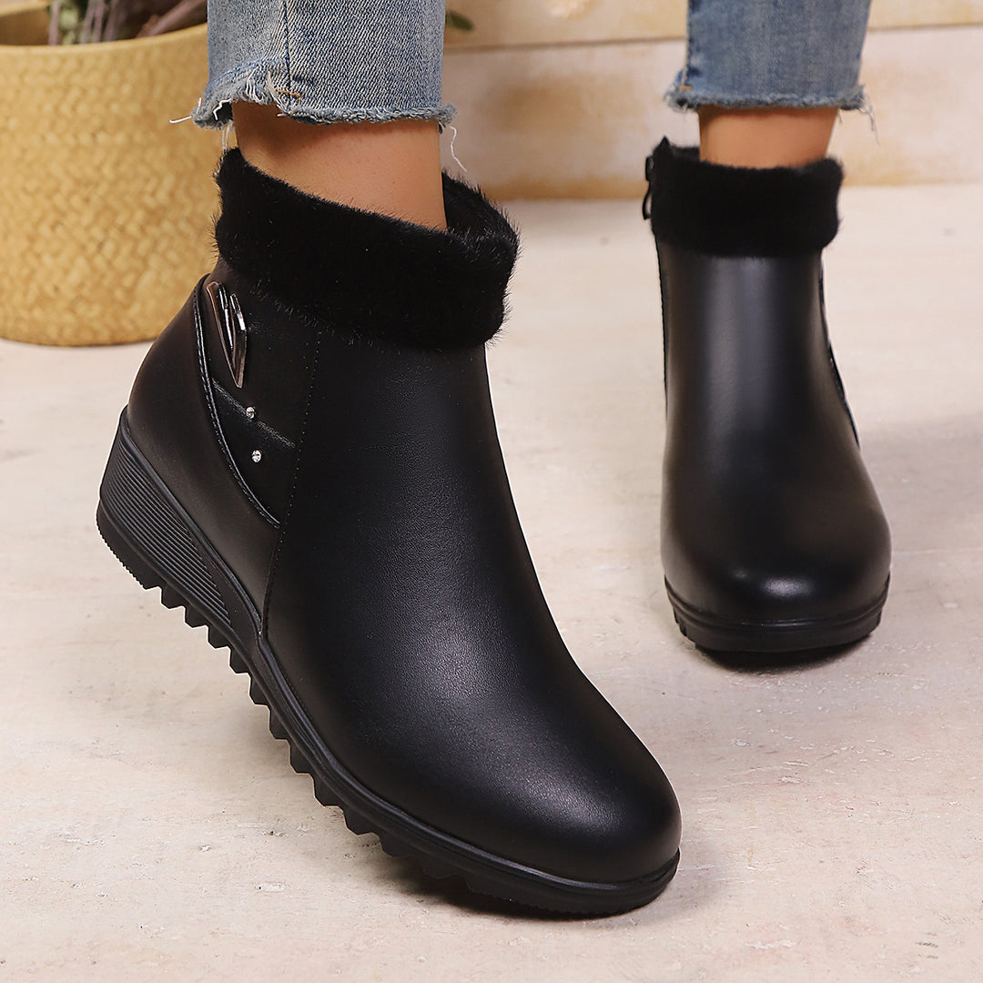 Damen Wedge-Stiefeletten mit weichem Innenfutter und modischem Reißverschluss EB