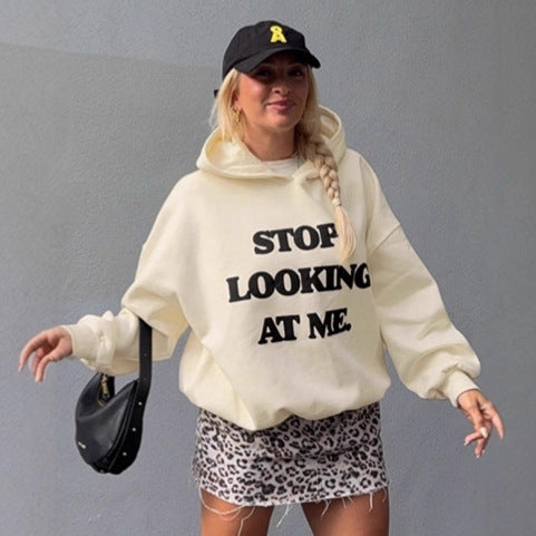 Damen lässiger Kapuzenpullover mit auffälligem Schriftzug EB