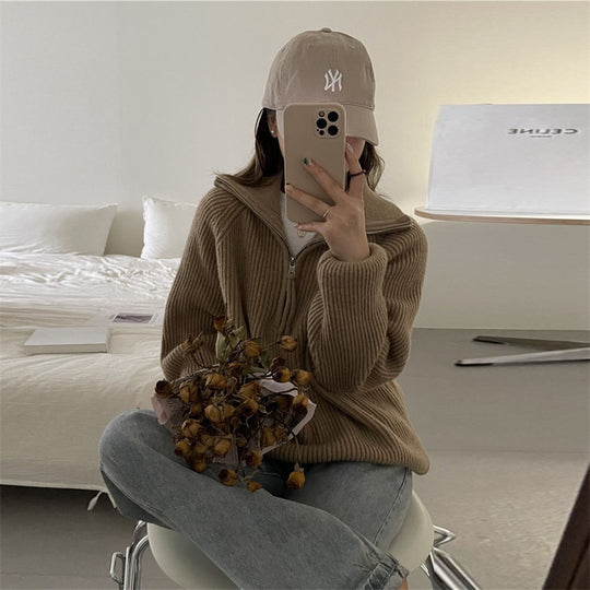 Damen Kuscheliger Strickpullover im Stehkragenstil EB