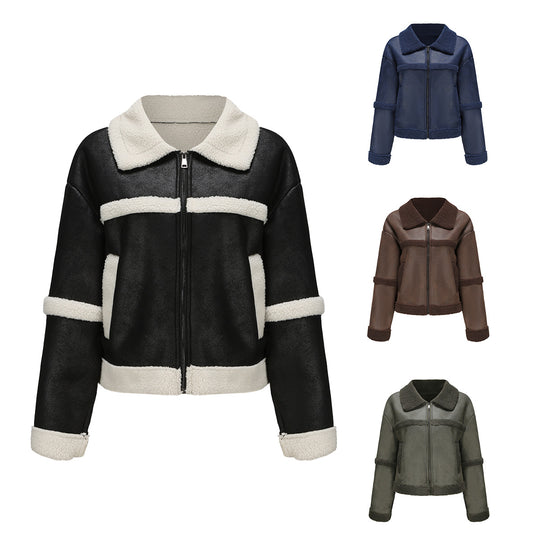 Damen nan kurze Teddyjacke im Aviator-Stil mit Reißverschluss EB