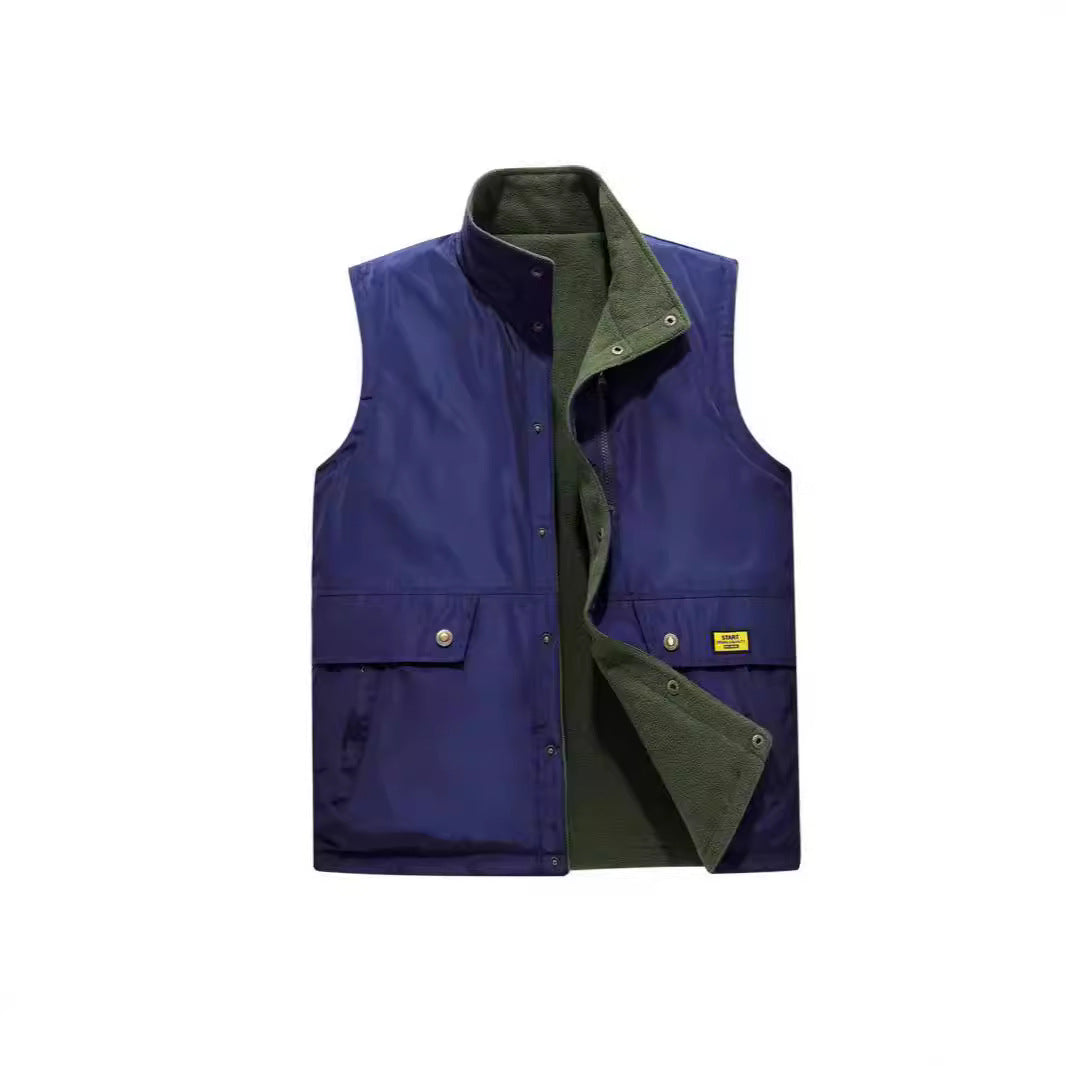 Herren Wind- und Wasserabweisende Utility-Weste mit Fleece-Innenfutter, Stehkragen und Multifachtaschen EB