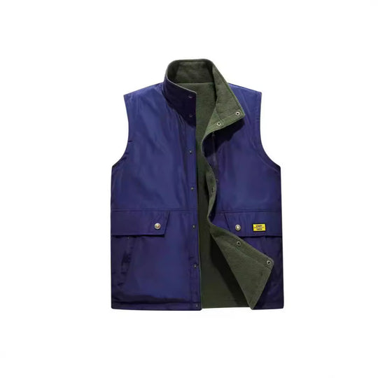 Herren Wind- und Wasserabweisende Utility-Weste mit Fleece-Innenfutter, Stehkragen und Multifachtaschen EB