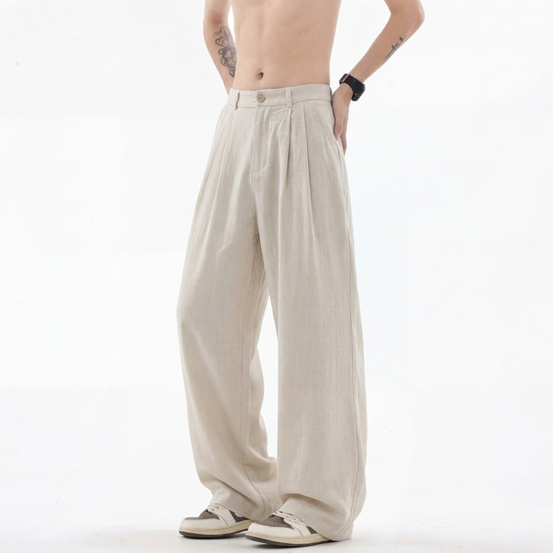 Herren nan weite Leinenhose mit hoher Bundfalte und lässigem Schnitt EB