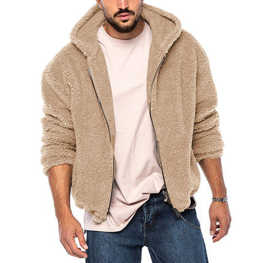 Herren kuschelige Fleecejacke mit großzügiger Kapuze und Reißverschluss EB