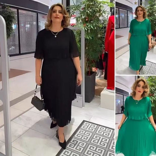 Damen Elegantes Midikleid mit transparenzähnlichen Ärmeln und stilvollen Rüschen EB